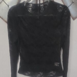 Women's Black Lace Long-Sleeve Top